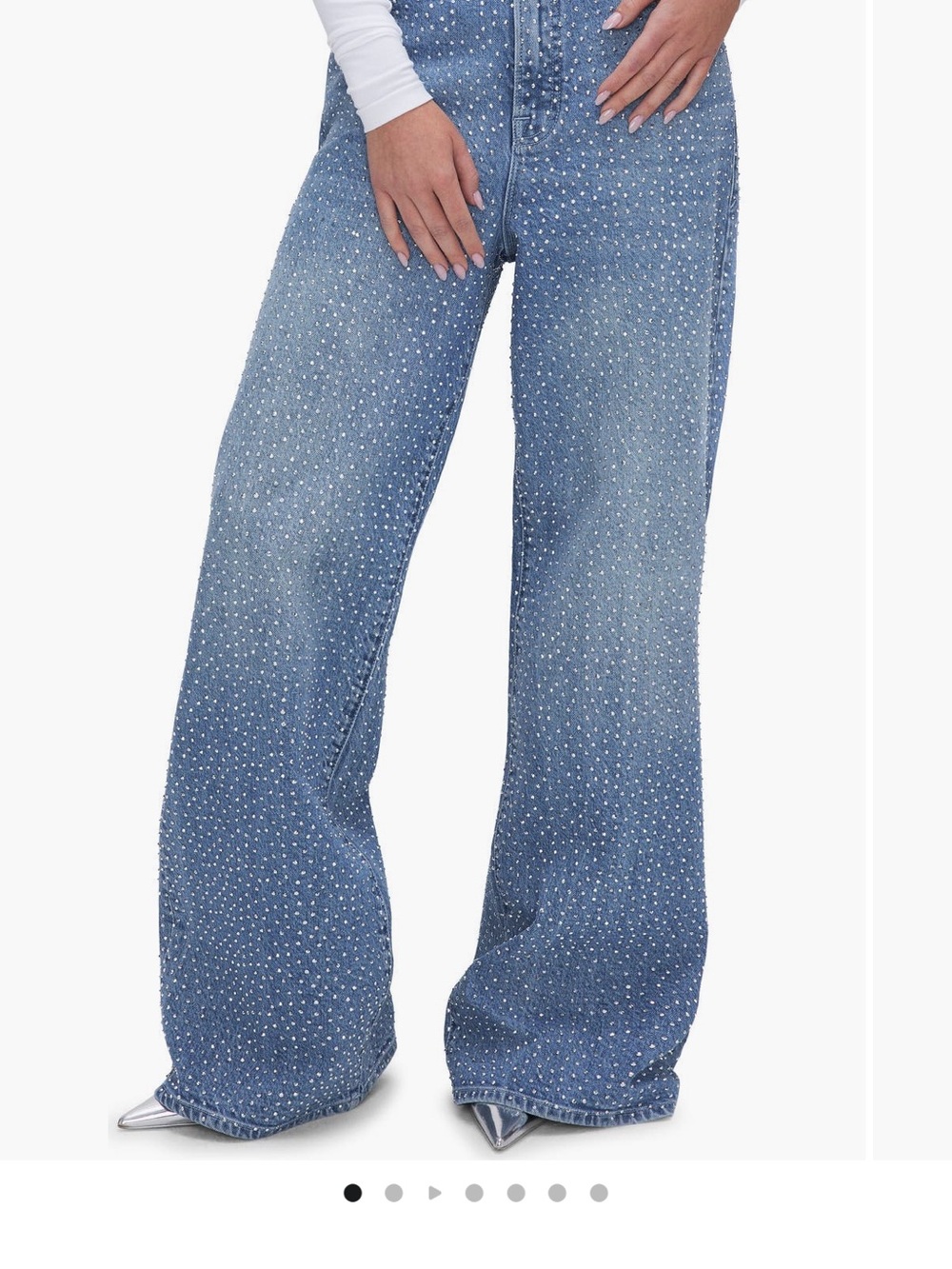 Good American Blue Rhinestone Wide-Leg Jeans